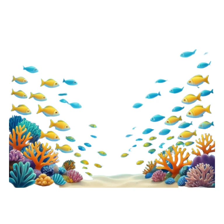 Deep-sea environment with coral reefs, schools of fish, and sea creature emojis forming intricate patterns, sunbeams penetrating water surface, gradient blues and turquoise, cinematic perspective, ultra-realistic water physics, immersive, magical ocean ambiance sticker
