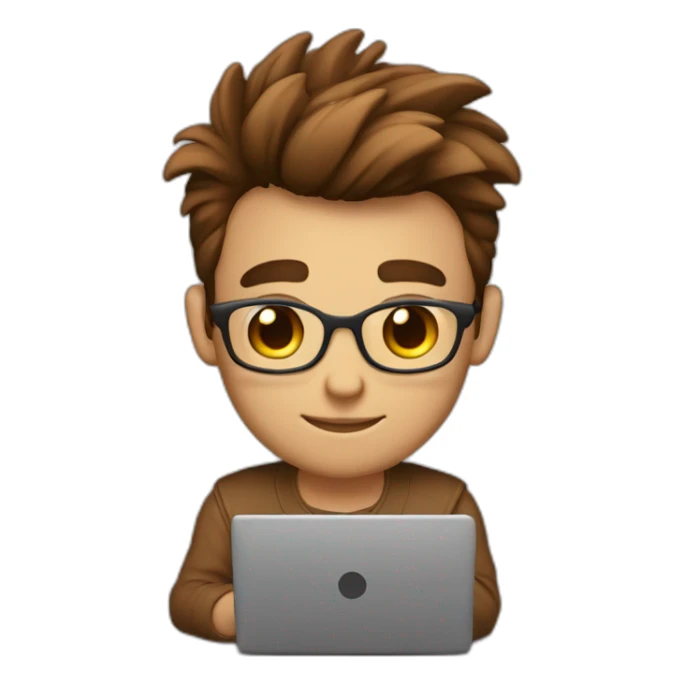 Cute programmer on his laptop with lighted skin a brown quiff and brown eyes and very little beard  sticker