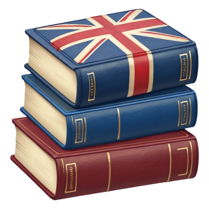 stack of books with the UK flag sticker