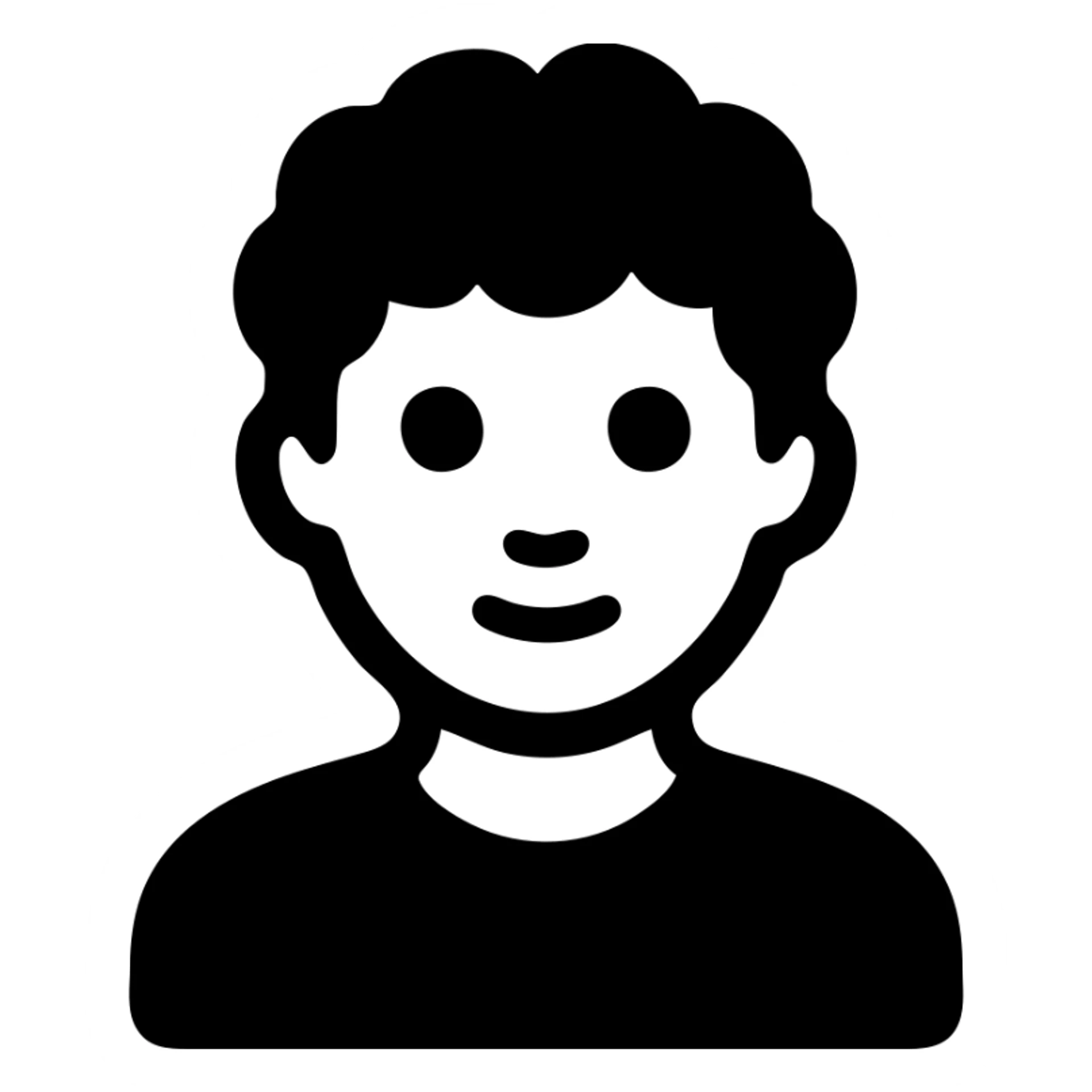 good looking young adult boy with brown curly hair and brown eyes, solid filled icon sticker