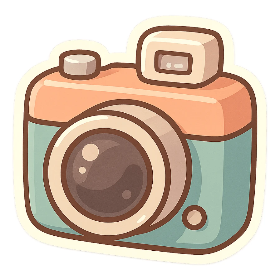 chibi sticker-style camera, cute and exaggerated sticker