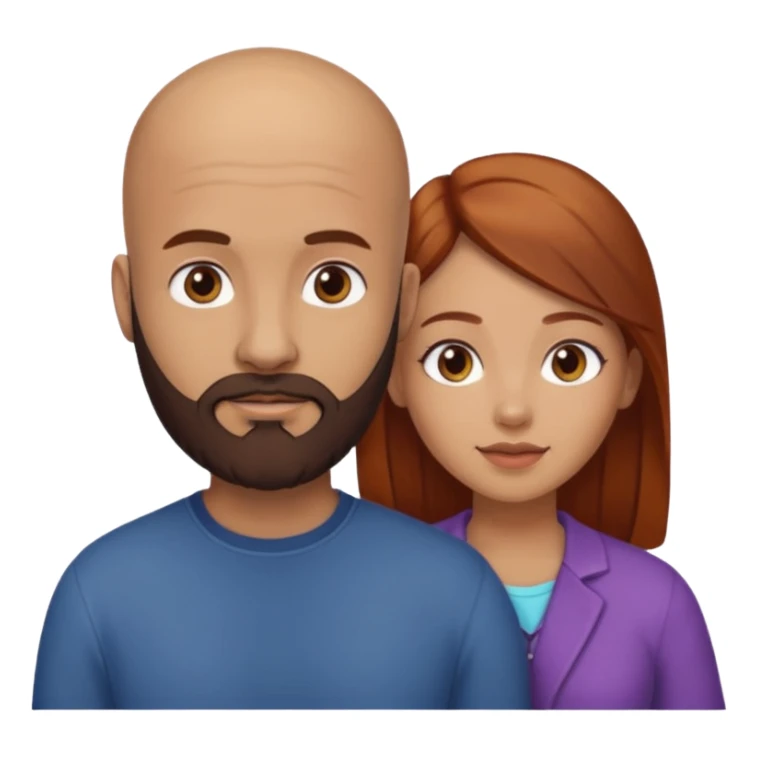 Couple. A bald man with dark brown beard and a girl with light skin. She is a redhead and has dark yellow brown auburn hair. Different skincolor. She has very light skin. sticker