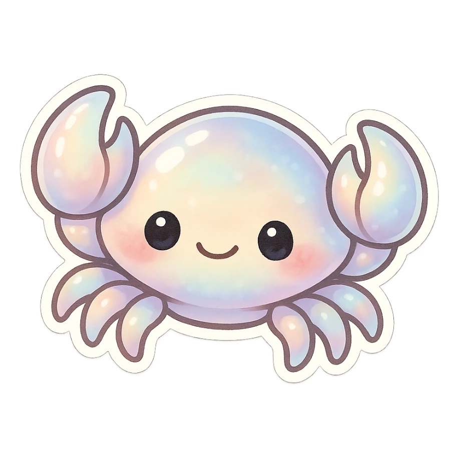 cute crab in pearl colours, soft iridescent shell, gentle expression, simple background sticker