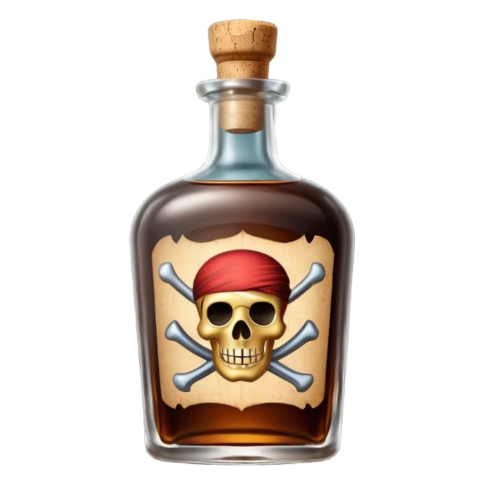 pirate rum bottle object icon, glass bottle, cork top, dark liquid inside, 3D cartoon, mobile game icon style, centered, clean background, no text, no watermark
 sticker