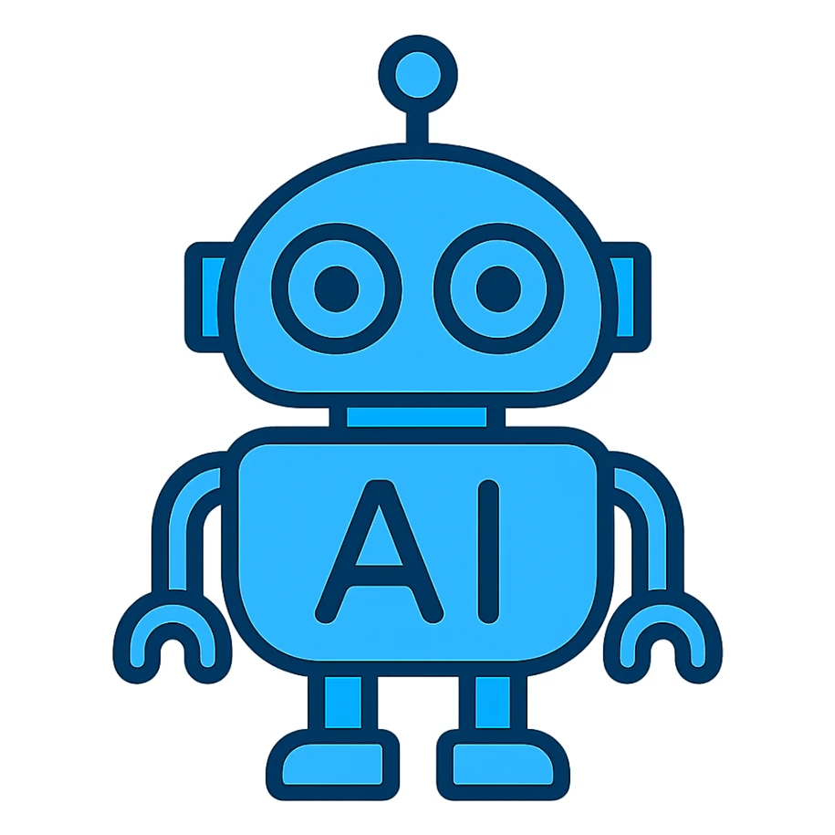 Change the blue color to a different shade for the blue AI robot, keep the color outline icon style, no background. sticker