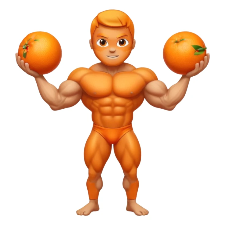 Fruit orange with a face and bodybuilder arms and leg sticker