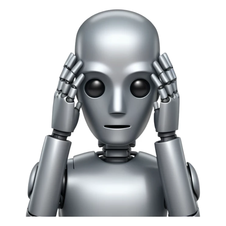 robot embarrassed covering eyes with metallic hands sticker