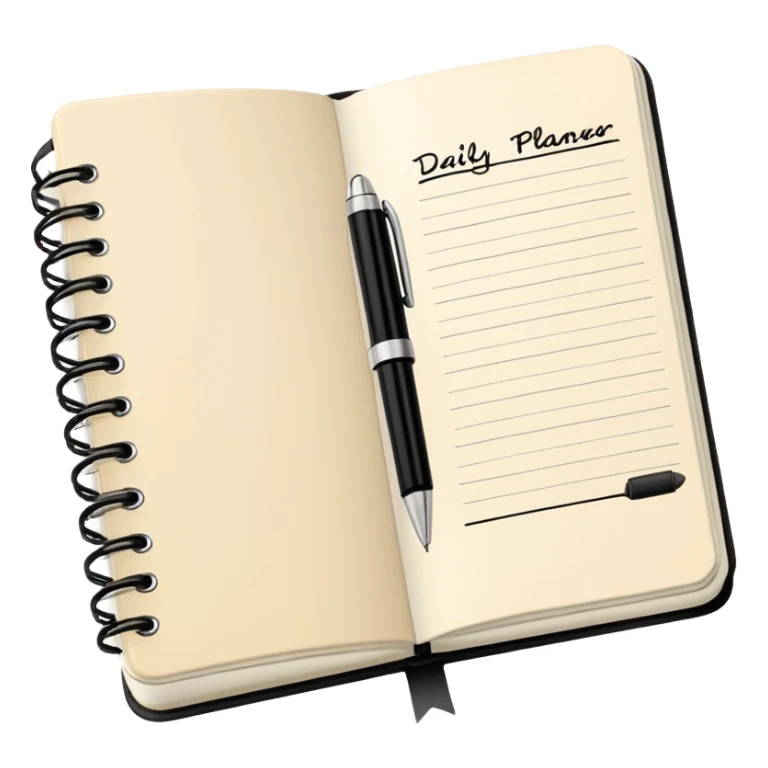 daily planner agenda cream leather with open page and pen sticker