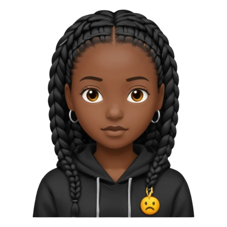 black girl with black single braids in a black hoodie sticker