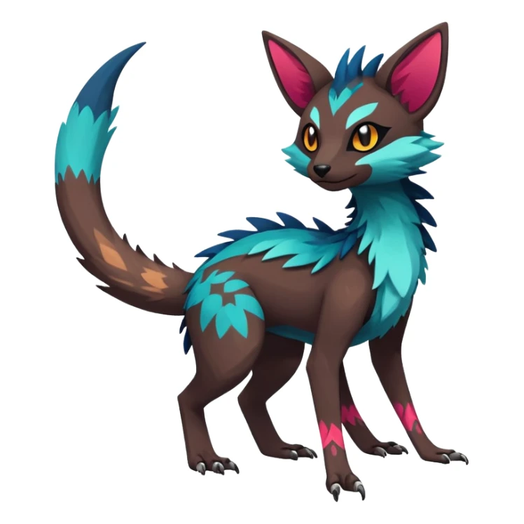 Rare realistic dark edgy badass epic pretty beautiful handsome gorgeous aesthetic colorful vibrant Vernid-Trico-species-Fakemon-creature by LiLaiRa, 4 legs, 1 tail, random markings, (full body) sticker