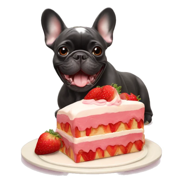 French bulldog eats strawberry cake sticker