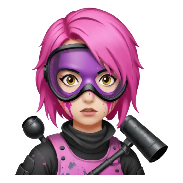 paintball player face girl pink hair sticker