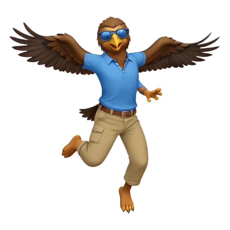 friendly anthropomorphised male eagle in a shirt and pants jumping wearing sunglasses sticker