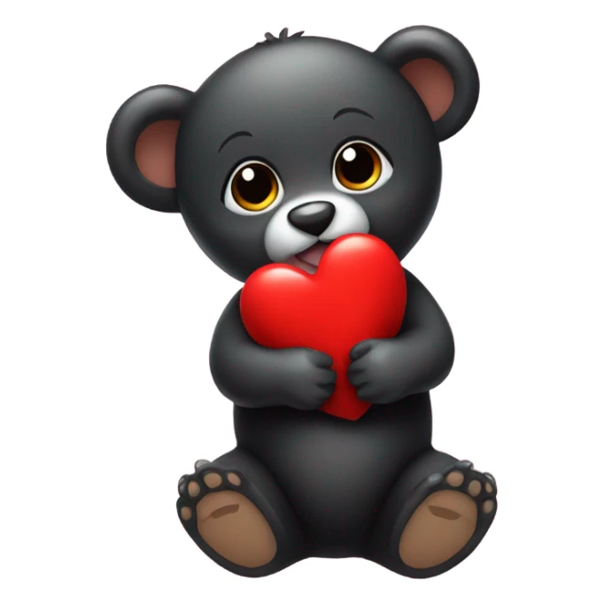 black baby bear holding red heart sticker