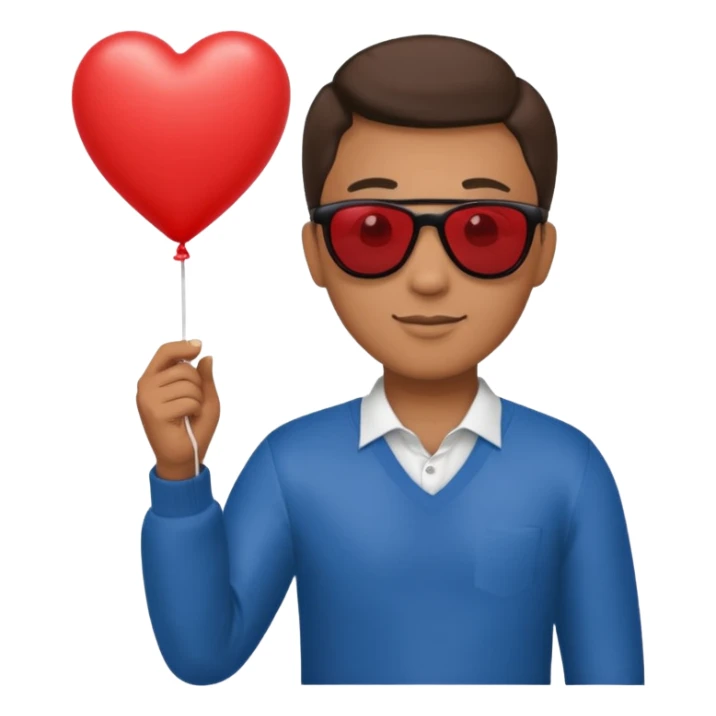 man with sun glasses holding red heart balloon sticker