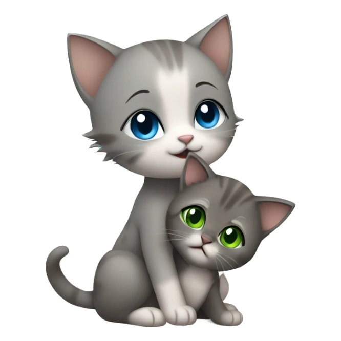 blue eyes grey kitten hugging brown short hair green eyes woman sticker