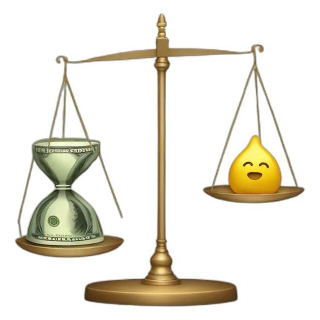 money and hour glass on a balance sticker