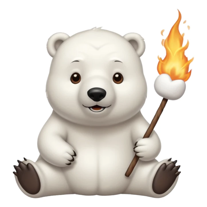polar bear by a campfire roasting a marshmallow on a stick sticker