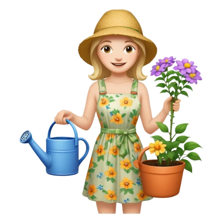 woman gardener with watering pot sticker