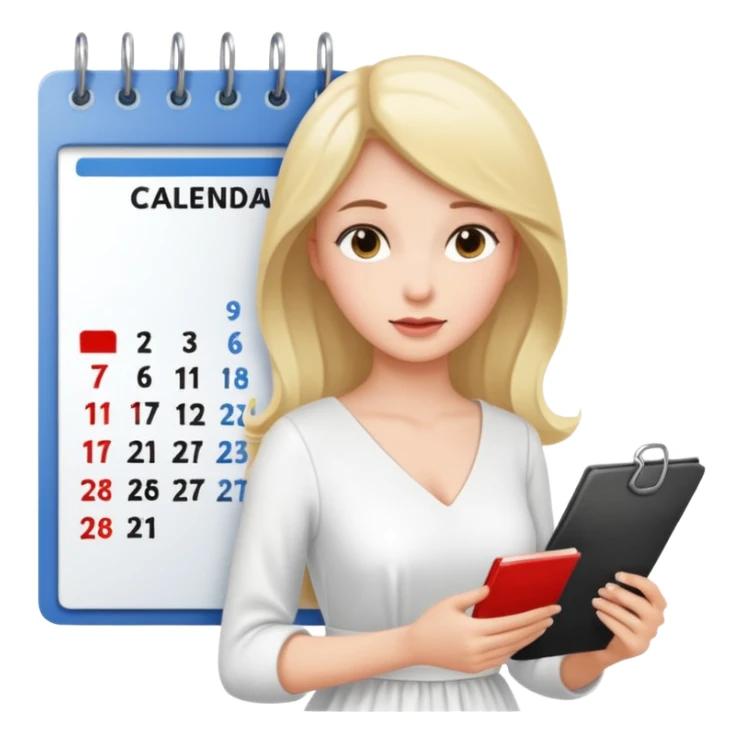 White background woman pretty in dress looking at calendar sticker