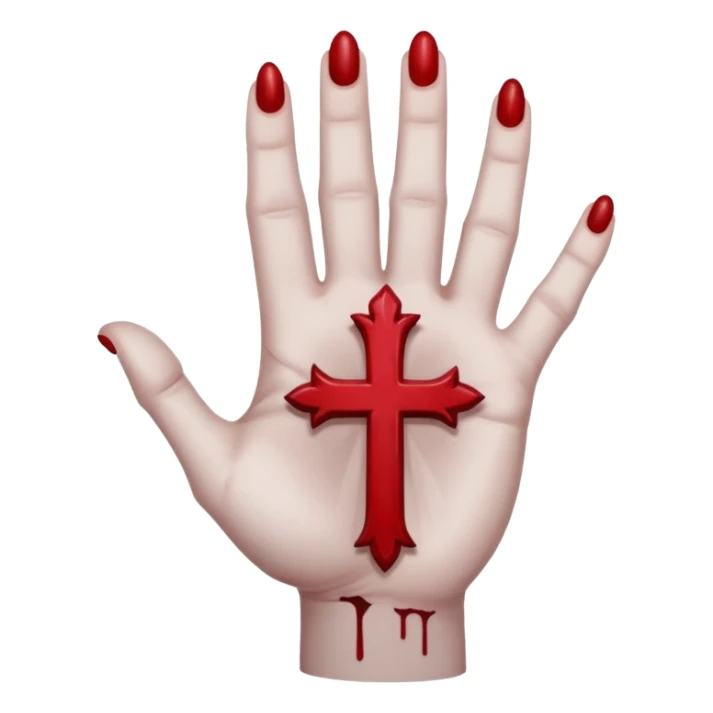 bloody grey hand with upside down satanic cross on the palm  sticker