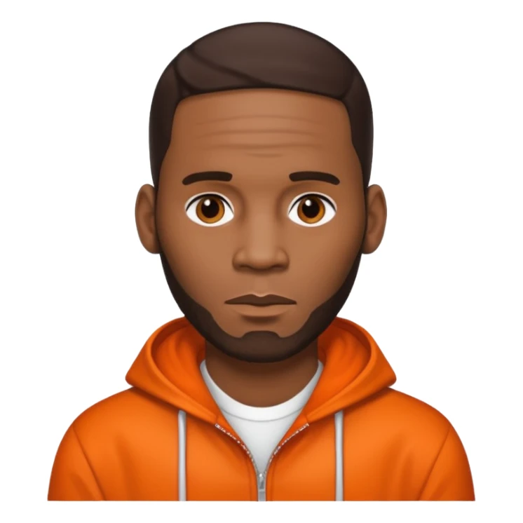 R. Kelly with dark brown hair, orange outfit sticker