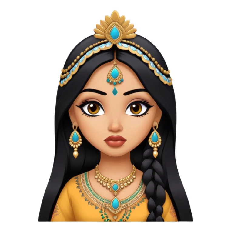 Indian nose, pretty lips, indian  clothes, medium skin,  long black hair, pretty bratz baddie, black eyeliner sticker
