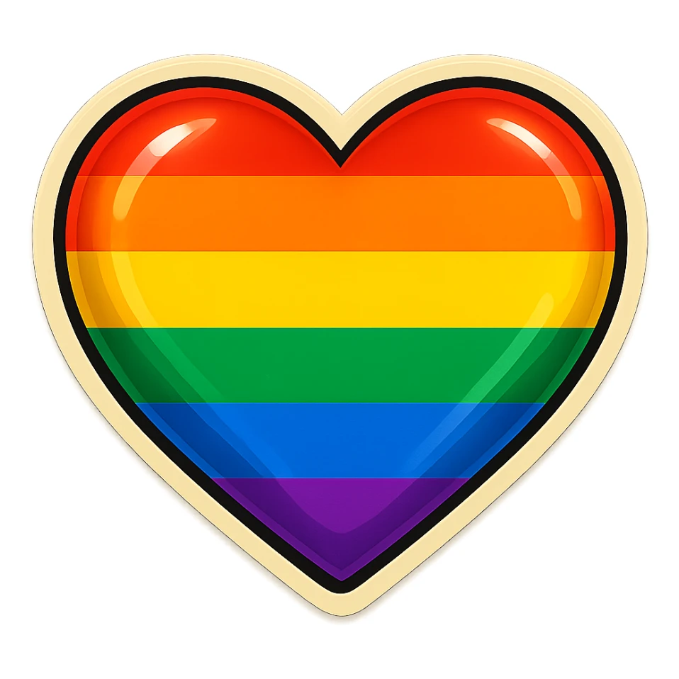 rainbow pride heart, bold colors, glossy look, no text sticker