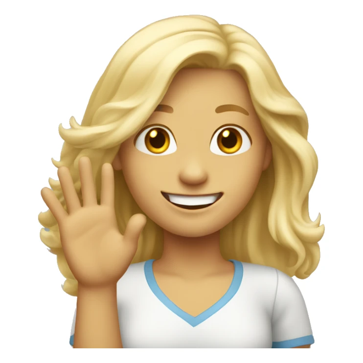 blonde longhair girl waving her hand and smiling with teeth sticker