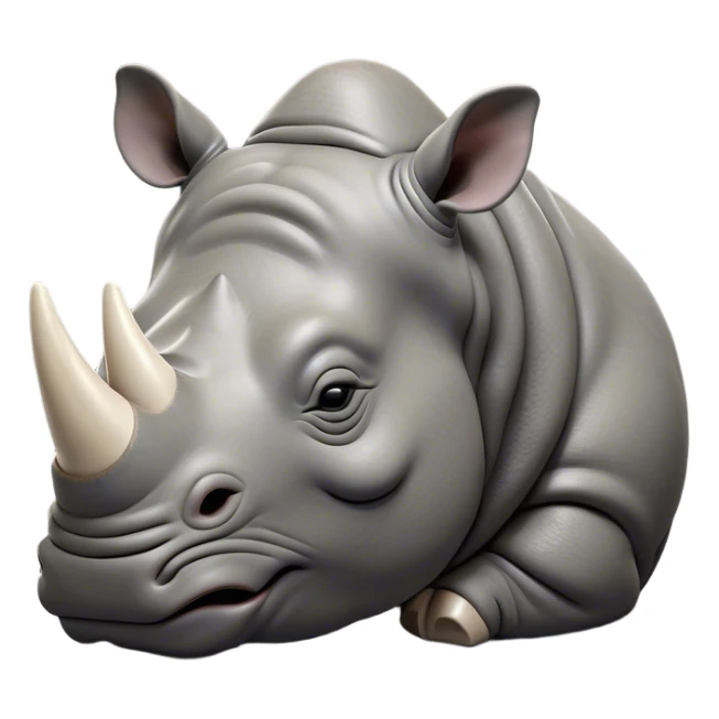 Meme-Worthy Cute Sleeping Rhinoceros Portrait Emoji, Head resting peacefully with a contented smile, showcasing a massive, robust build and a luxuriously soft slate-gray hide, eyes shut in a serene, restful nap, Simplified yet hilariously adorable features, highly detailed, glowing with a soft, drowsy light, high shine, relaxed and utterly lovable, stylized with an air of playful laziness, bright and heartwarming, soft glowing outline, capturing the essence of a comically sleepy rhinoceros, so meme-worthy it feels like it could instantly become the next viral sensation of adorable slumber! sticker