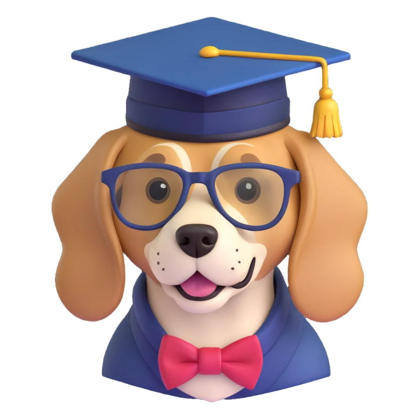 dog in a professor's hat and glasses sticker