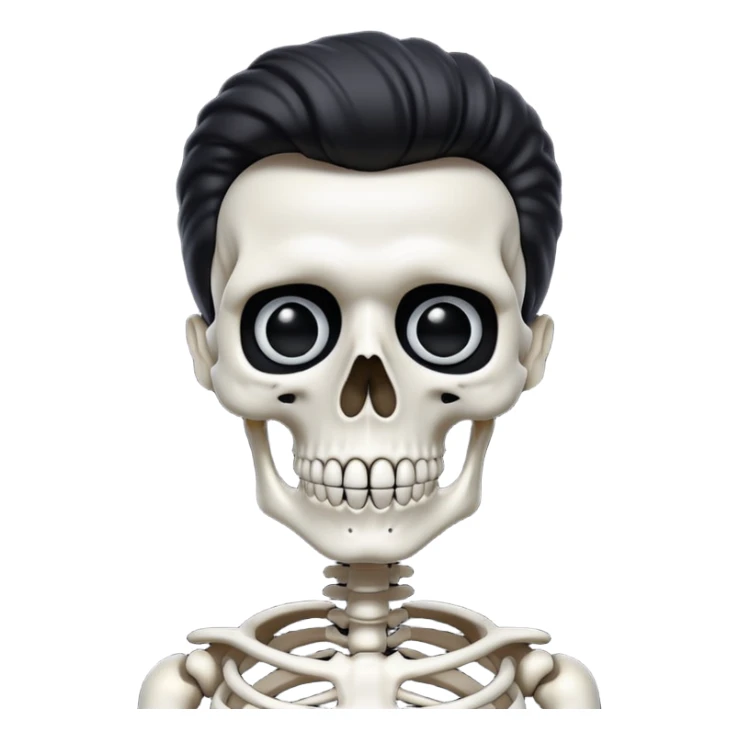 Skeleton Rick Astley but his skull is facing down and he’s talking and the background is pitch black and he has white little dots for eyes sticker