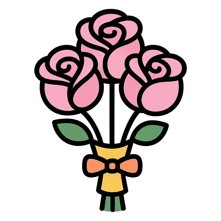 pastel pink colored rose bouquet color outline icon style sticker