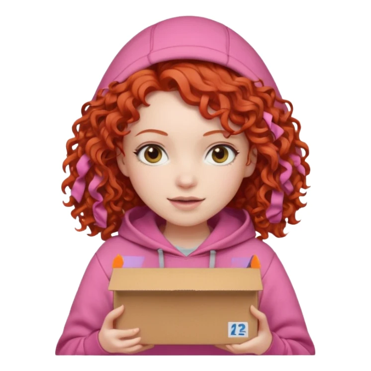 box carrier curly red haired pink hoodie girl  sticker