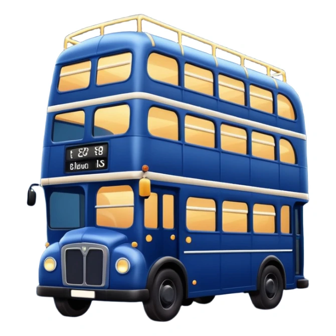 A dark blue double decker bus with cute cosy twinkle lights sticker