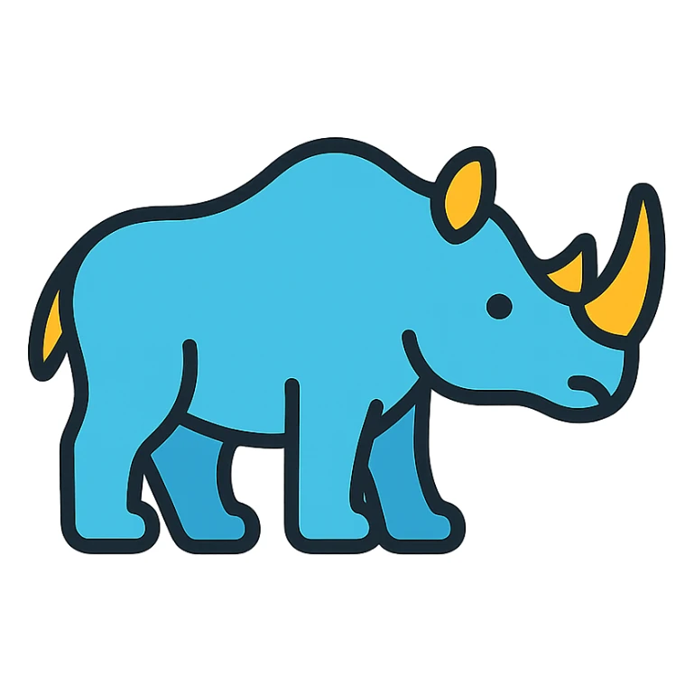 rhino, lineal color icon with black outlines, simple and modern sticker