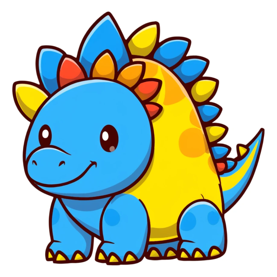 A cartoon blue toy stegosaurus with a friendly face and colorful spikes sticker