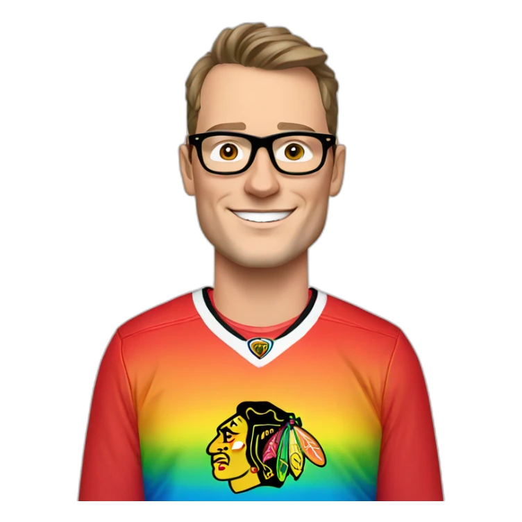 Jonathan Toews wearing glasses and rainbow clothes sticker