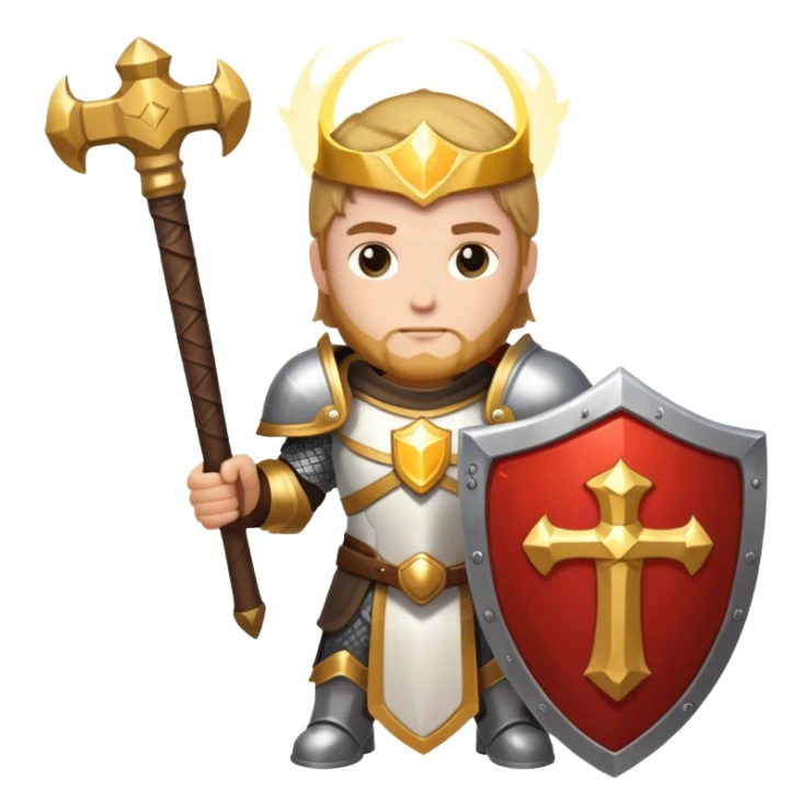 paladin hero with holy shield and glowing hammer sticker