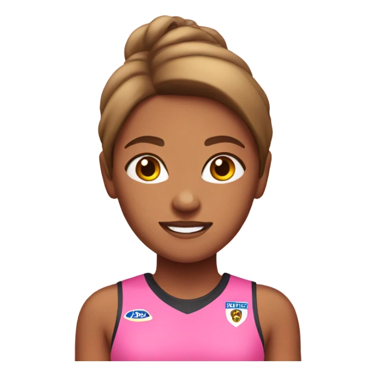 A tanned girl with medium brwon hair in a pink jersey sticker