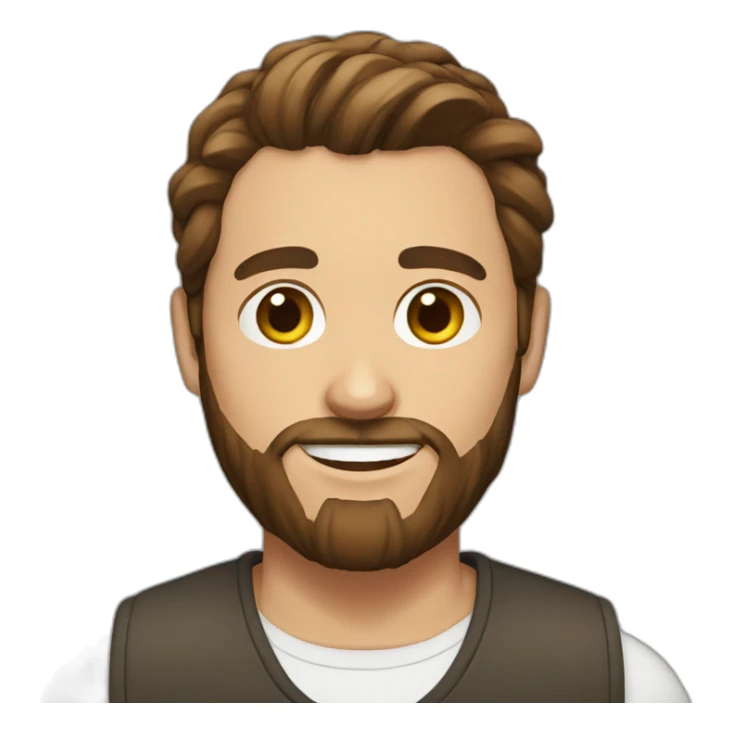 Man with brown hair bun and beard with brown hair sticker
