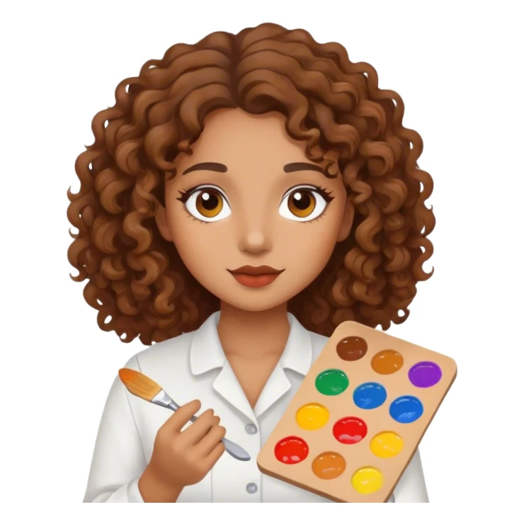 girl with brown curly hair holding paint palette  sticker