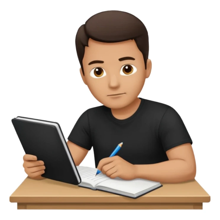A handsome man in his 40s studying hard. Change his shirt in the first image to black. sticker