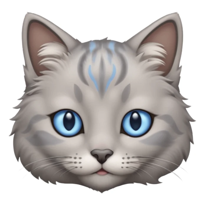 a gray cat with blue eyes on its FOREHEAD sticker