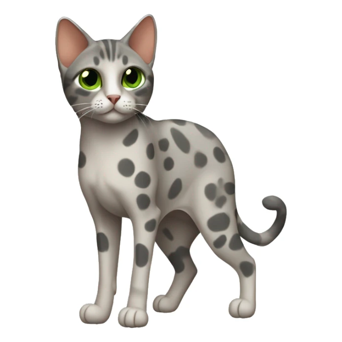 Short-haired oriental cat , full body , grey coat with spots , green eyes , terracotta nuzzle sticker