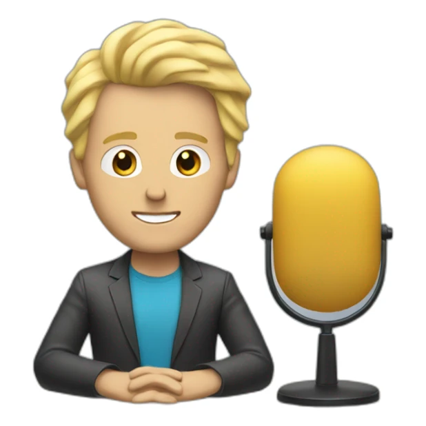 white guy with blonde hair behind a podcast mic on a table sticker