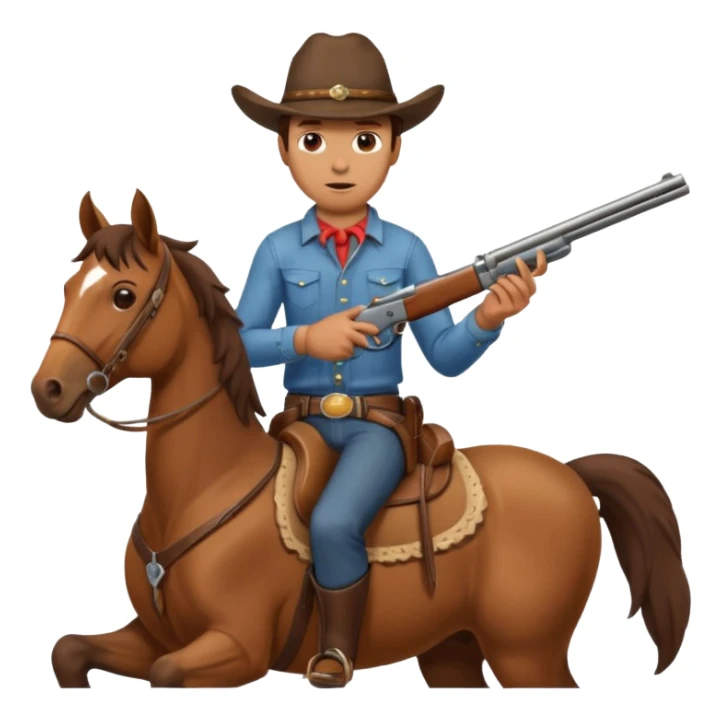 A cowboy that is holding a gun and and having a horse inside sticker
