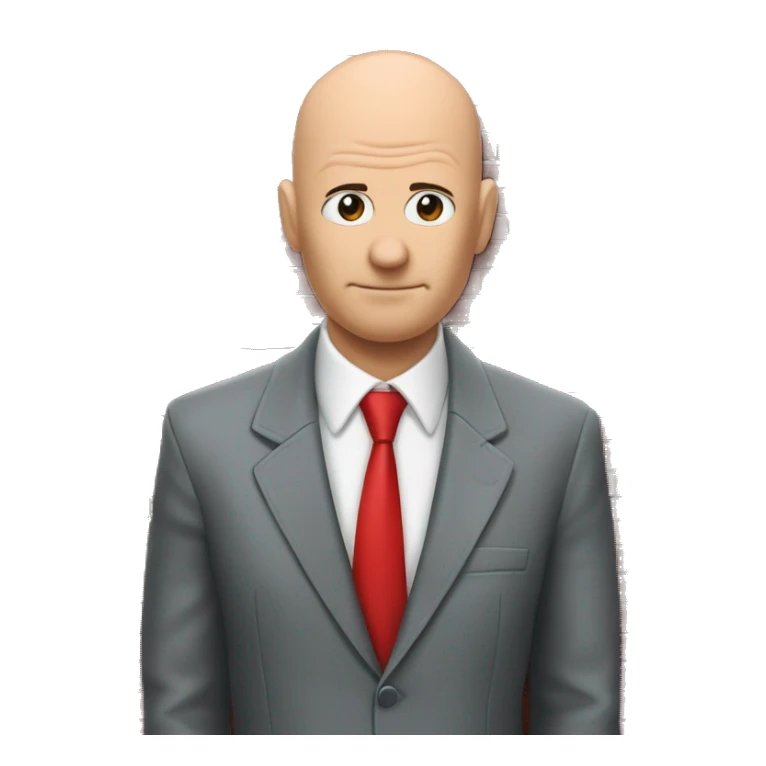 Serious Bald man with suit and red tie and leather gloves with back against wall peaking around corner of red brick wall onto a street sticker