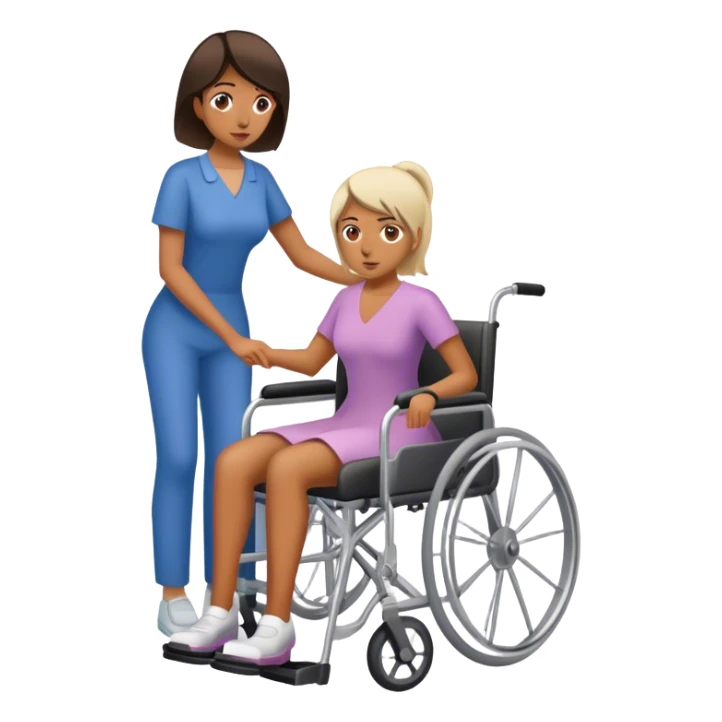 Mujer empujando a enfermo en una silla de ruedas sticker