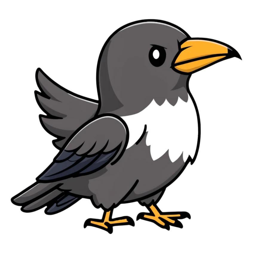 crow with black wings and white breast sticker
